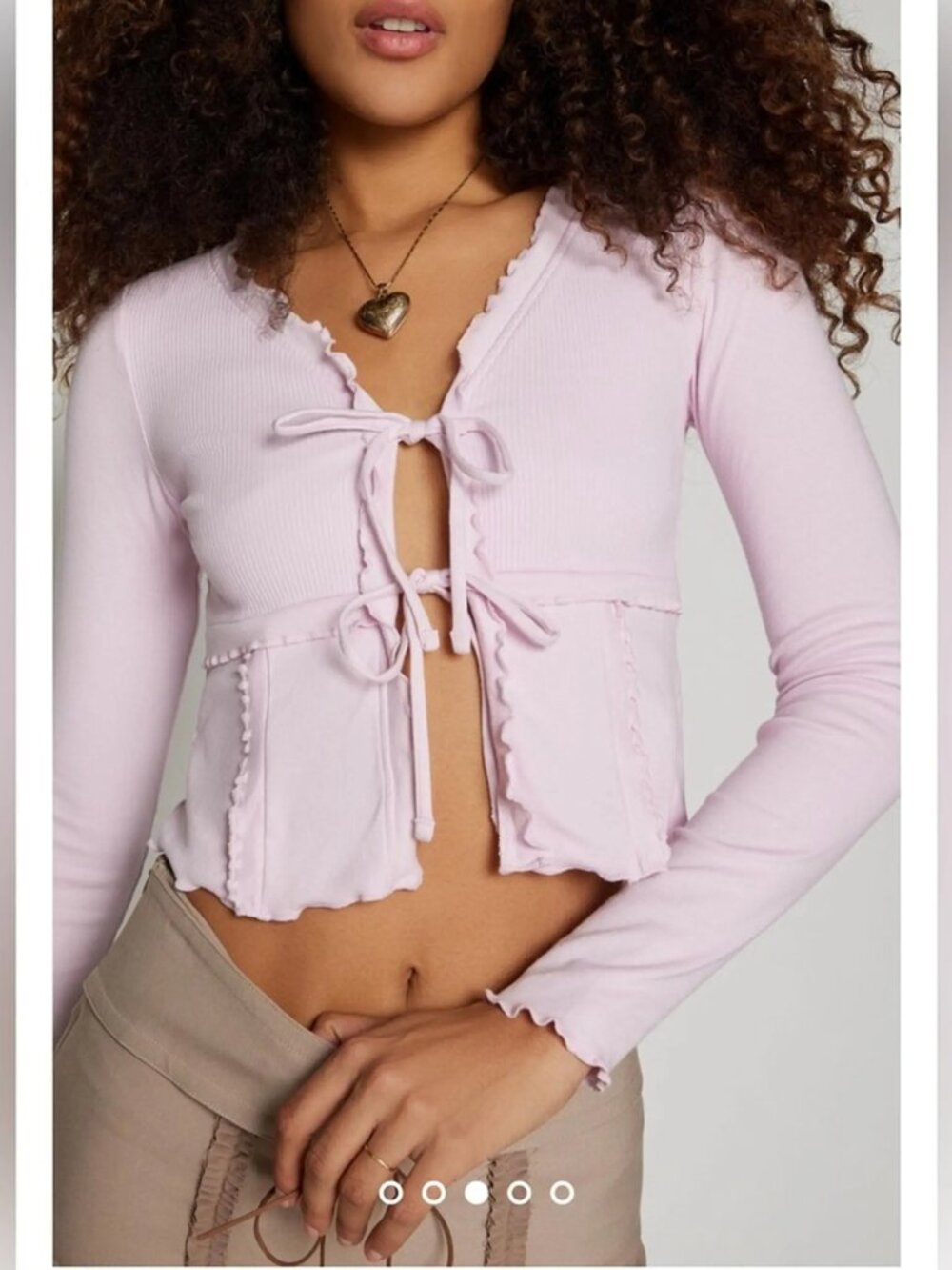 Urban Outfitters Kimchi Blue Melissa Tie Front Ruffle Trim Top Pink M NWT